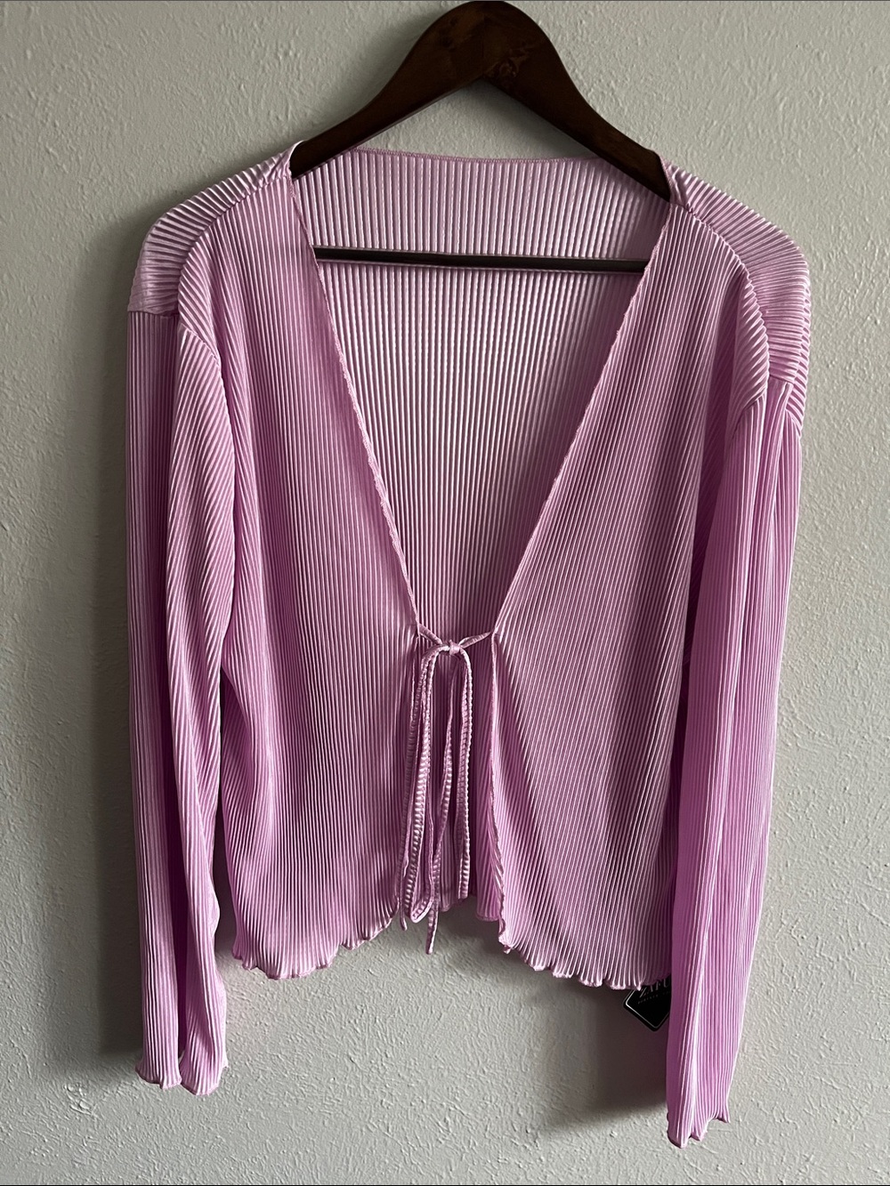 Silky Lavender Lightweight Open Blouse with Front Tie Closure